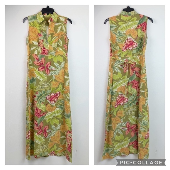 Prusser’s silk tropical sleeveless tie back midi / maxi length resort dress EUC - Picture 2 of 7